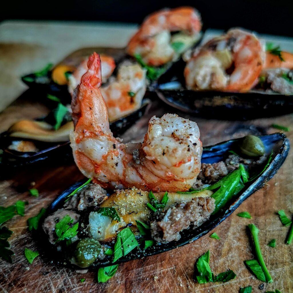 Морски дарове с телешко месо на тиган